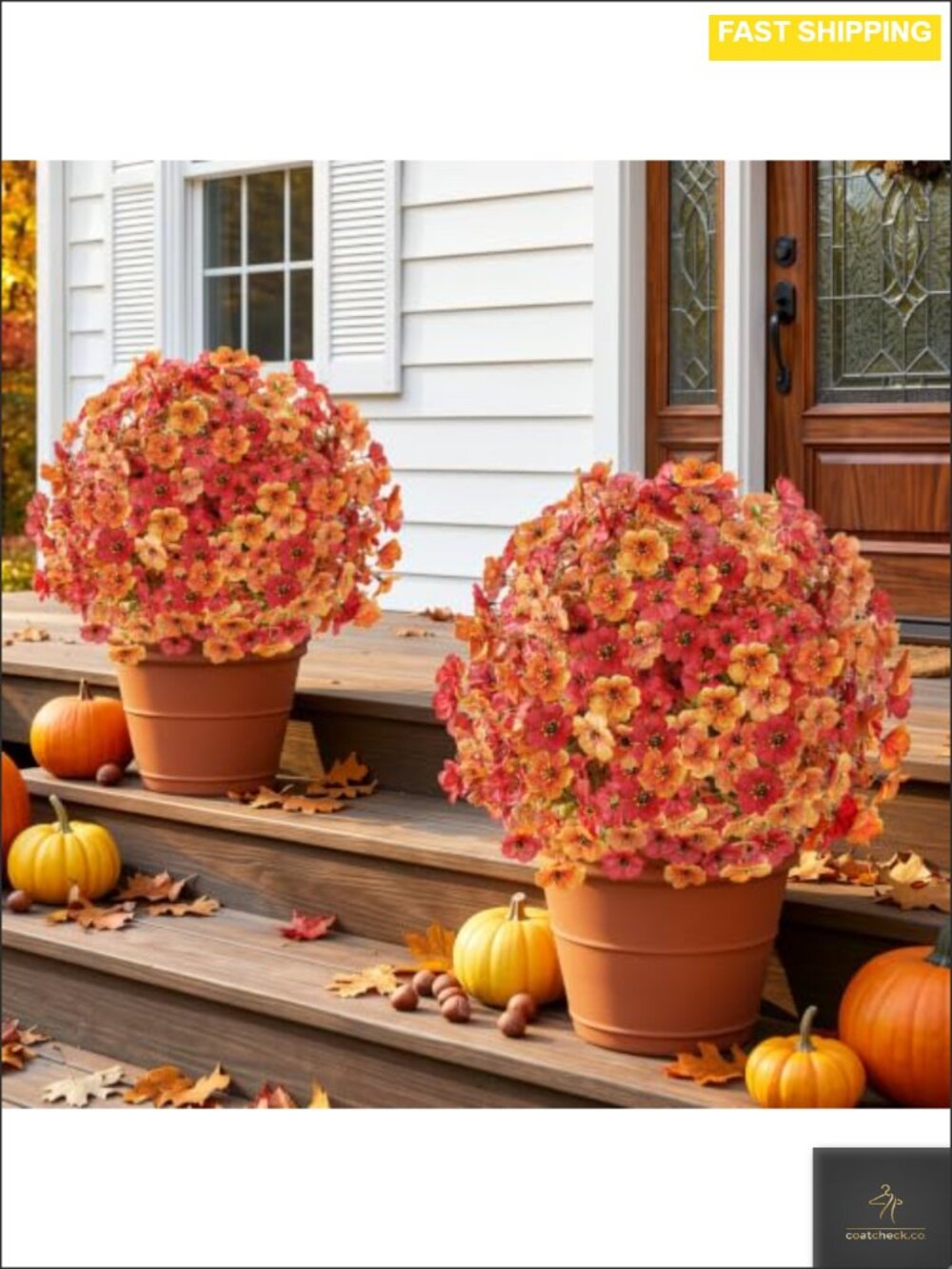2 Pack 24" Fall Artificial Mums Topiary Bushes with Ground Spikes Outdoor Decor